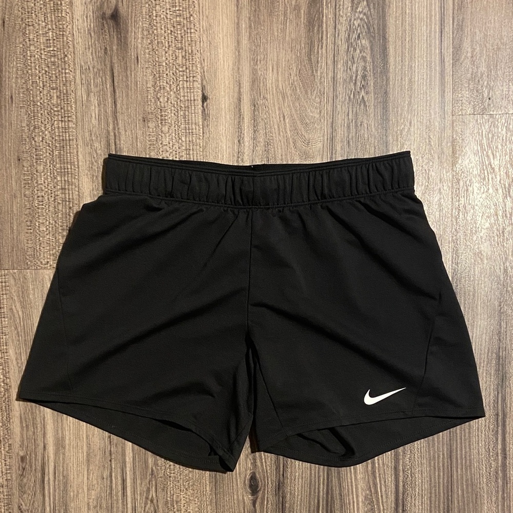 Nike Women's Black Athletic Running Shorts with White Swoosh